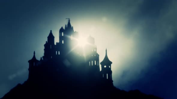 Epic Big Castle on a Mountain range with Waving Flags alt