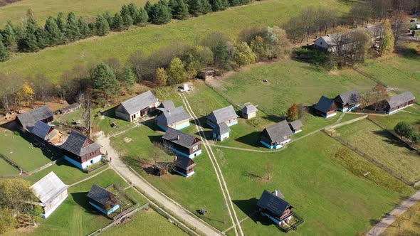 Aerial View Of Open-Air Museum In Stara Lubovna City In Slovakia alt