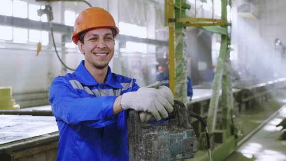 Joyful workers at workshop