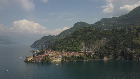 LAKE COMO, ITALY from the drone and the Italian Alps in background