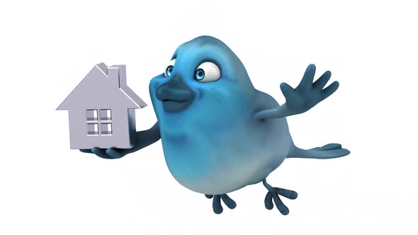 Fun 3D cartoon animation of a blue bird with alpha alt