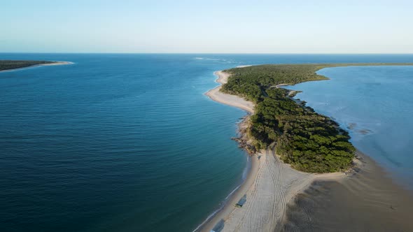High panning view looking over the picturesque Inskip Point Rainbow Beach Queensland Australia alt