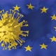 COVID-19 coronavirus cell rotating above EU european union waving flag with shadow - VideoHive Item for Sale