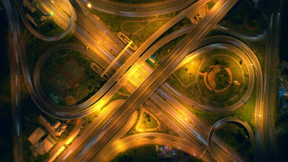 4K : Aerial Hyperlapse drone view of highway multi-level junction road. alt