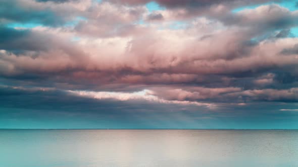 Seascape. Rainy Clouds Over Sea At Evening. Timelapse