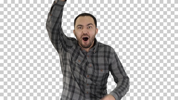 One Caucasian Man Running and Calling, Alpha Channel alt