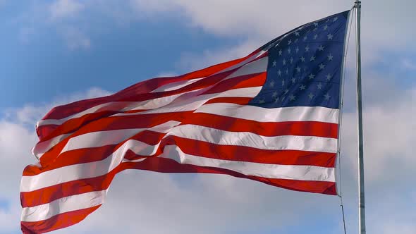 Large American Flag Gently Waving in the Wind