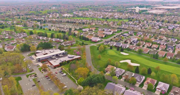 Aerial View on the Small Countryside Town Family Homes in Summer Seasonal Landscape Cranbury New alt