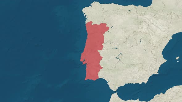 Zoom in to the Map of Portugal with Text Textless and with Flag alt
