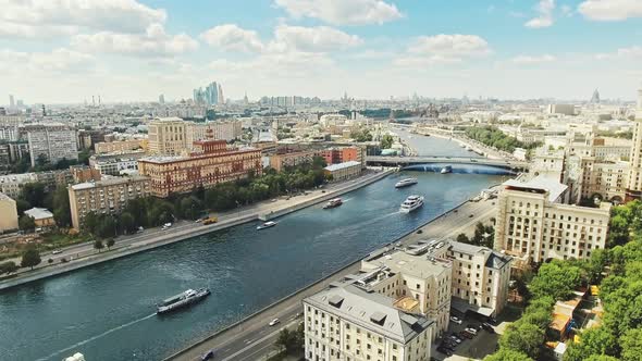 Moscow River Embankment Summer Aerial View