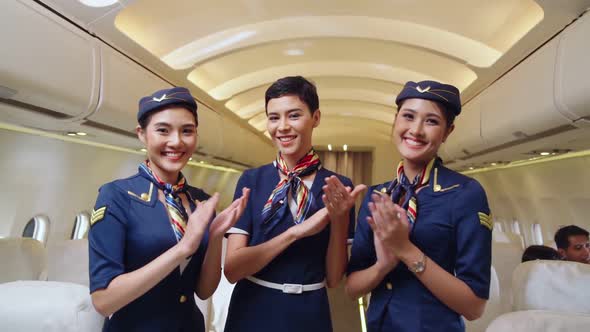 Cabin Crew Clapping Hands in Airplane, Stock Footage | VideoHive