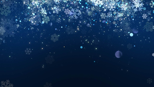 Christmas Blue Snowflake Background with Glitter Particles 