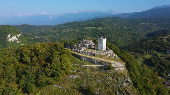 Aerial Of Anakopia Fortress And Iverskaya Mountain Abkhazia