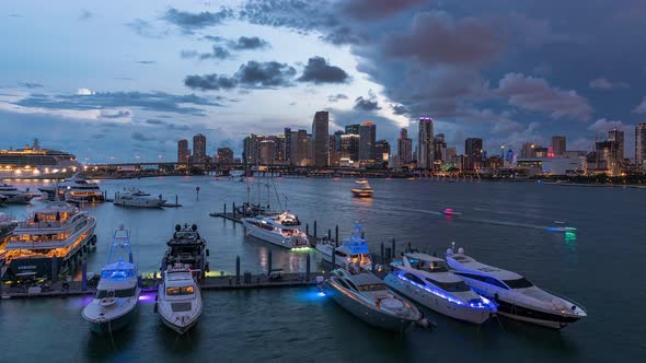 Downtown Miami, Florida with Marina Day to Night Sunset alt
