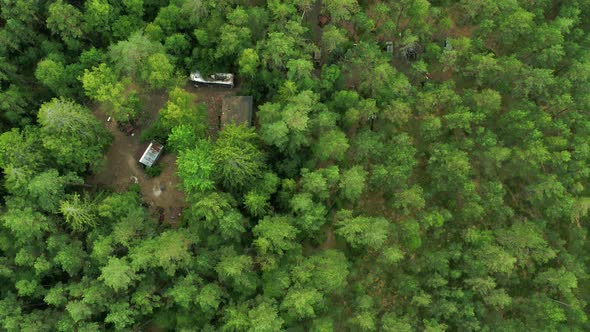 Car Churchyard In A Forest Seen From Above Drone Footage By Drone Rune alt