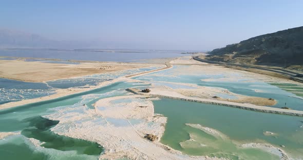 Aerial view of colourful salt pool, Dead sea, Negev, Israel. alt
