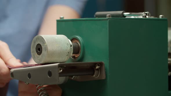 Closeup of Machinery Unit While Induration Process of Leather Detail alt