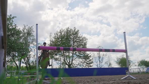 Female Jockey On A Horse Running And Leaping Over Fences Equestrian Events alt