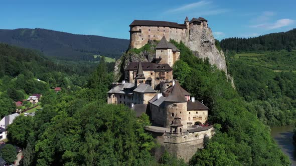 Aerial view of Oravsky castle in Oravsky Podzamok village in Slovakia alt