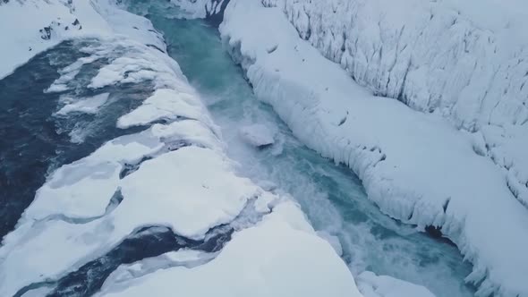 Aerial View Above Gullfoss Waterfall During Winter In Iceland 4