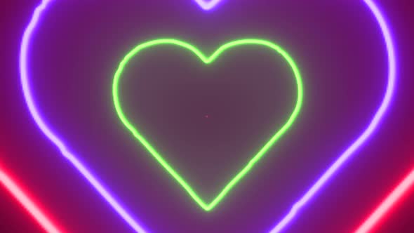Animation Beautiful Colorful Heart Tunnel with Neon Light Lines