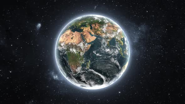 Realistic Earth Rotating. Animation of Earth seen from space, Earth rotating in slow motion in satel alt