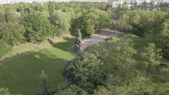 Babi Yar. The Place of the Murder of Jews During the Second World War. Aerial, Slow Motion, Gray alt