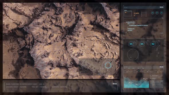 Mars Drone Flight - Taking Off and Camera Tilt Up with HUD Overlay A alt