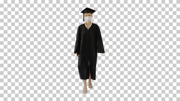 Female Graduate in Cap and Gown Wearing, Alpha Channel alt