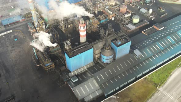 Aerial View of Factory Emitting Smoke