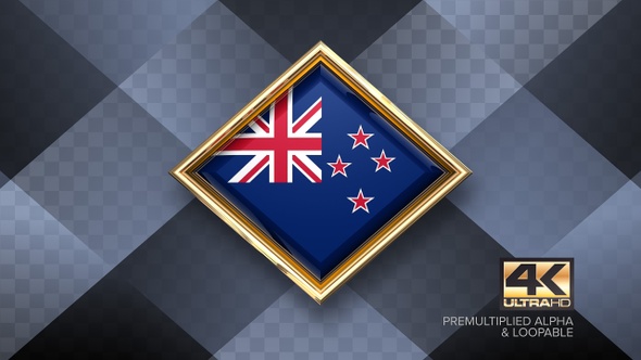 New Zealand Flag Rotating Badge 4K Looping with Transparent Background