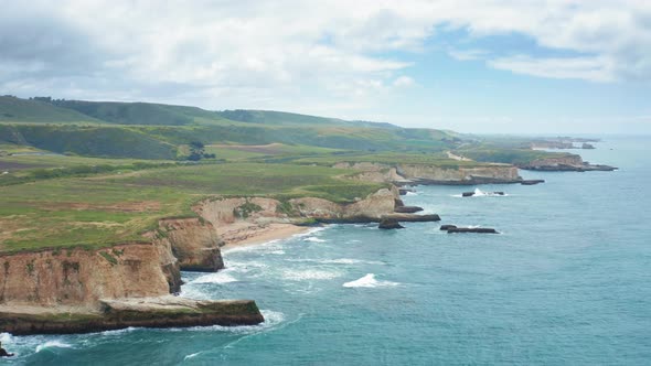 Breathtaking  Outdoor Aerial. Cinematic Coast Nature on Cloudy Day.  alt