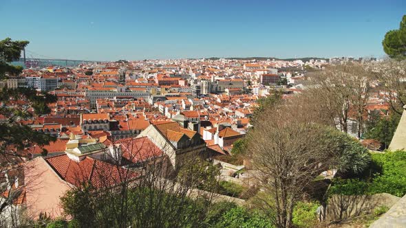 Aerial Drone View of Lisbon City Centre, Portugal, at Sao Jorge Castle, an Amazing Viewpoint with Vi alt