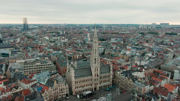 Establishing Aerial Shot of Brussels Cityscape Capital of Belgium Skyline