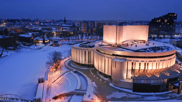Aerial view of winter Opera in Bydgoszcz. Winter in Bydgoszcz alt