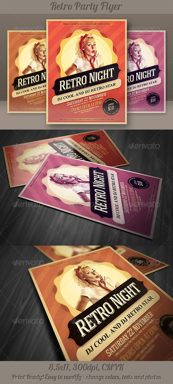 Retro Night Party Flyer - Print Templates