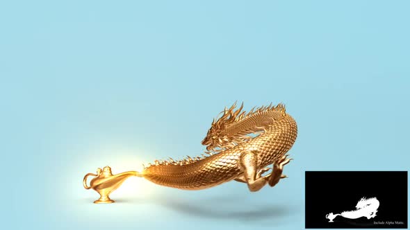 Chinese dragon move out from aladdin lamp magical.
