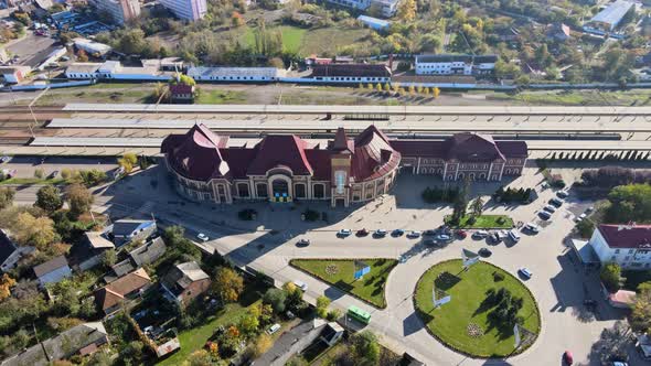 Drone Aerial View in City on the Uzhgorod Railway Station in Zakarpattya alt