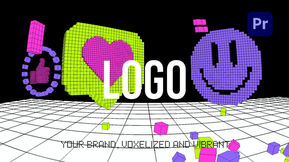 Voxel Rush Logo Reveal Premiere Pro template preview