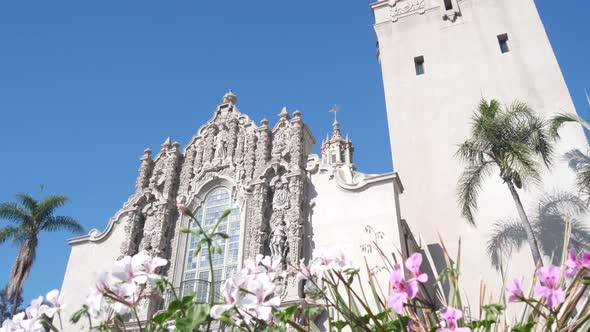 Spanish Colonial Revival Architecture Bell Tower Flower San Diego Balboa Park