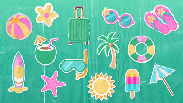 Collage Summer Holiday Paper Stickers Pack Elements template preview