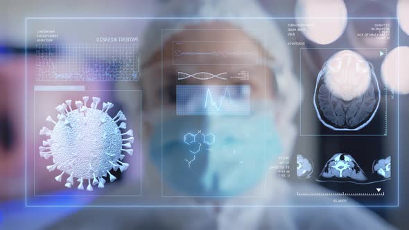 The Doctor Analyzes the COVID19 Virus Using an Augmented Reality Holographic Display That Interacts alt
