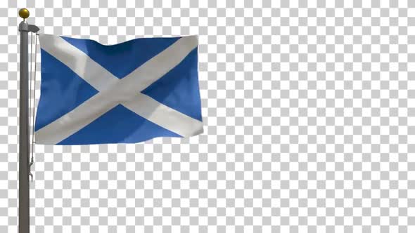 Scotland Flag (UK) on Flagpole with Alpha Channel - 4K alt