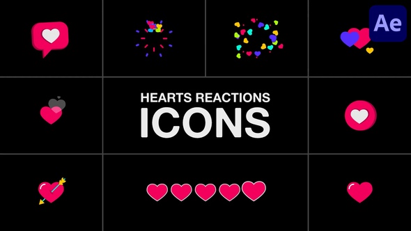 Hearts Reactions Icons for After Effects Elements template preview