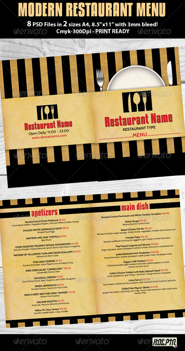 Modern Restaurant Menu PSD Template - Food Menus Print Templates