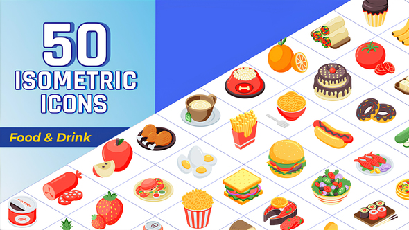 Isometric Icons Food and Drinks Elements template preview