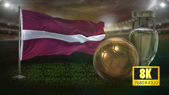 8K Latvia Flag with Football And Cup Background Loop alt