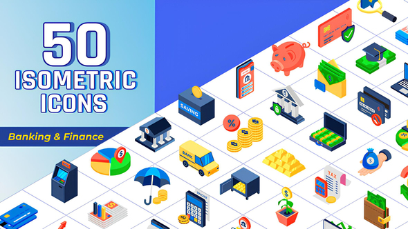 Isometric Icons Banking and Finance Elements template preview