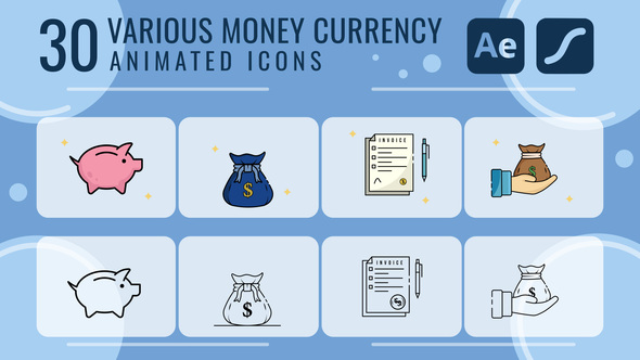 set of various money business currency icons pacs animation Elements template preview