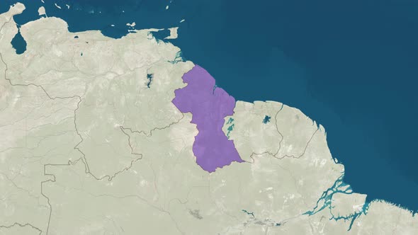 Zoom in to the Map of Guyana with Text Textless and with Flag alt